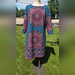 London Times Vibrant Mandala Dress - Blue and Red